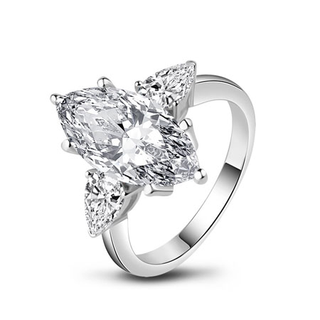 Three Stone Marquise Shaped Ring 5 Carat SONA Diamond in Sterling Silver