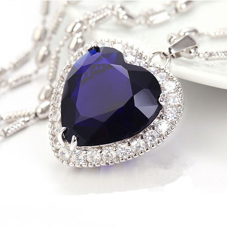 Titanic Blue Sapphire Heart Pendant Necklace