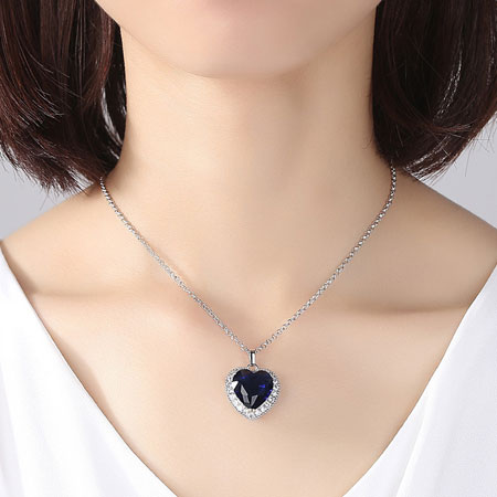 Titanic Blue Sapphire Heart Pendant Necklace
