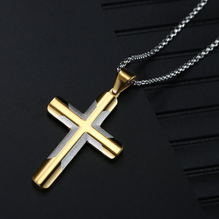 Titanium Cross Necklace Male Gold Black Blue