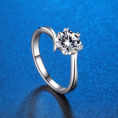 Sterling Silver Moissanite Twist Solitaire Engagement Ring