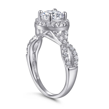 Twisted Shank Halo Engagement Ring in Sterling Silver