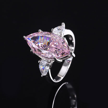 Unique Pink Marquise Engagement Ring With Side Pear Stone Sterling Silver