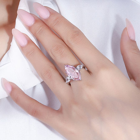 Unique Pink Marquise Engagement Ring With Side Pear Stone Sterling Silver