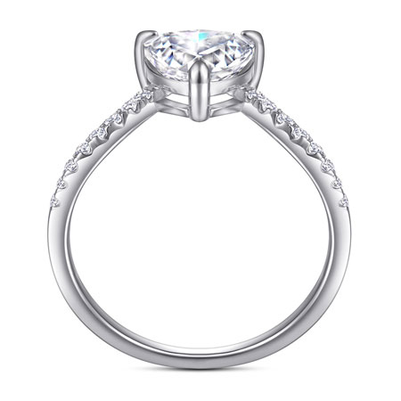 V Shaped Engagement Ring with heart CZ in Sterling Silver