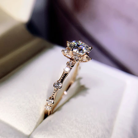 Vintage Moissanite Engagement Rings 18K Rose & White Gold