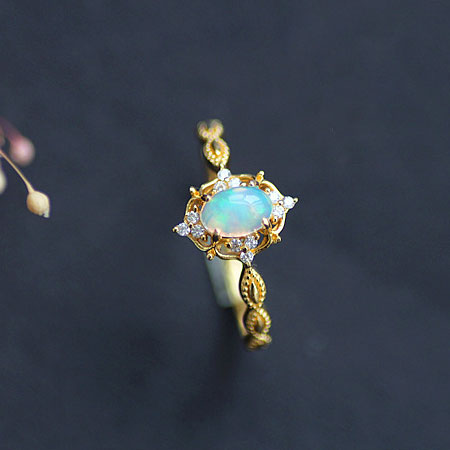 Vintage Opal Engagement Ring for Sale Sterling Silver Plated Gold