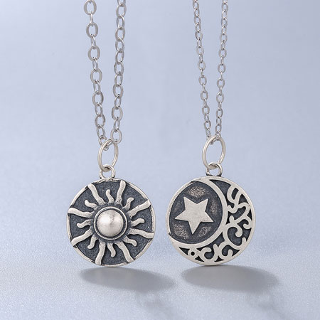 Vintage Sun and Moon Necklace in Sterling Silver
