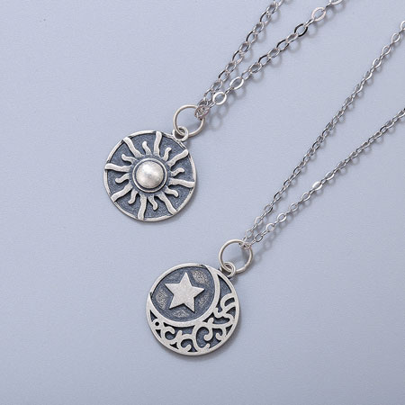 Vintage Sun and Moon Necklace in Sterling Silver