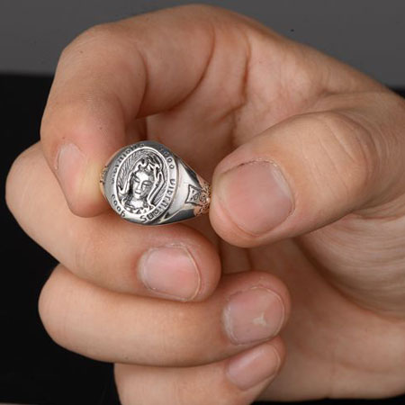 Virgin Mary Signet Ring for Men in Sterling Silver