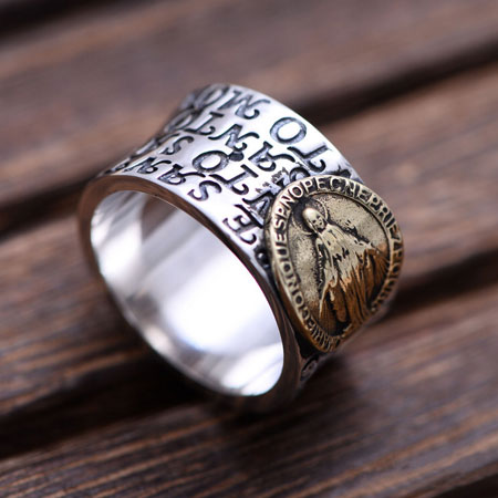 Virgin Mary Wedding Ring for Men in Sterling Silver