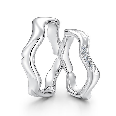 Wave Couple Rings in Sterling Silver