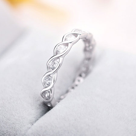 Wave Shaped Wedding Rings for Women in Sterling Silver