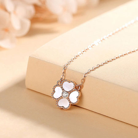 White Mother of Pearl Clover Necklace Sterling Silver