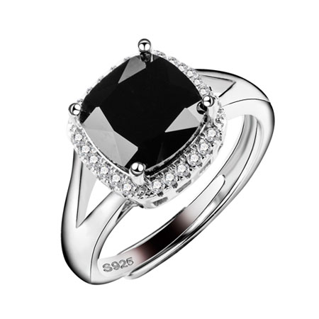 Womens Black Stone Ring in Sterling Silver