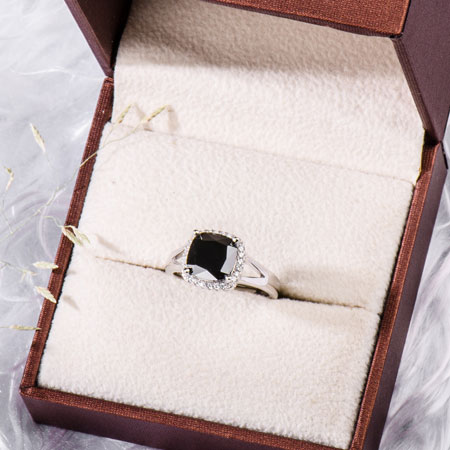 Womens Black Stone Ring in Sterling Silver