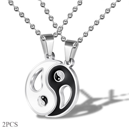 Black and White minimalist necklace Dainty Silver Necklace yin and yang necklace