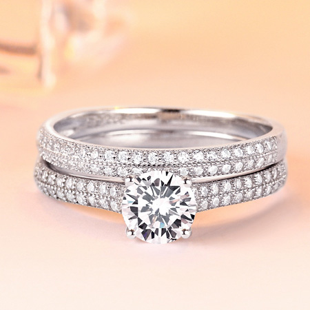 Cubic Zirconia Wedding Rings Sets in Sterling Silver